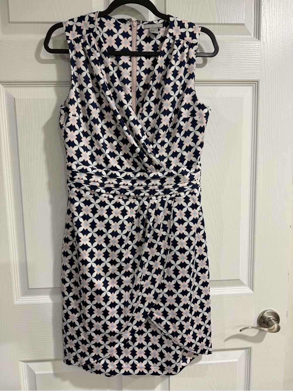 H&M Navy and White Sleeveless Wrap-Style Mini Dress with Pink Accents